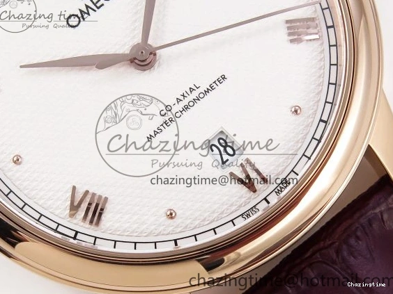 0203 Modern De Ville Date RG MKF 1:1 Best Edition White Textured Dial Roman Marker on Brown Leather Strap A 7752